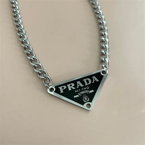 Silver Prada Designer Triangle Necklace 